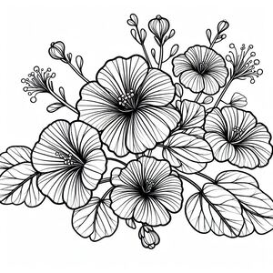 A black and white drawing of flowers