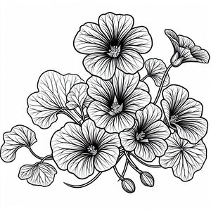 A bunch of flowers that are black and white