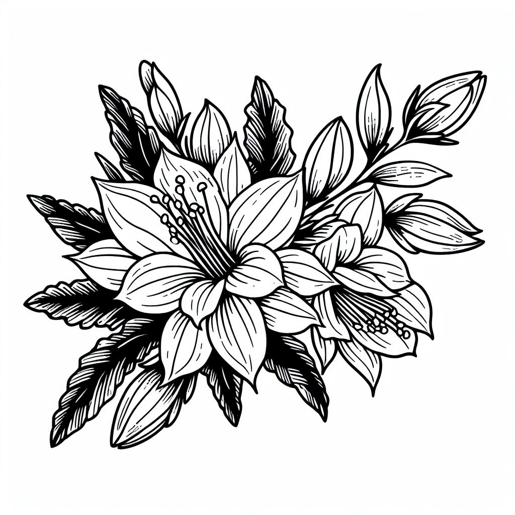 A black and white drawing of a flower 4