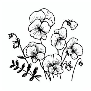 A black and white drawing of flowers