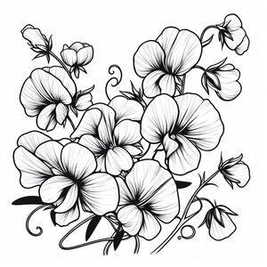 A bunch of flowers that are black and white