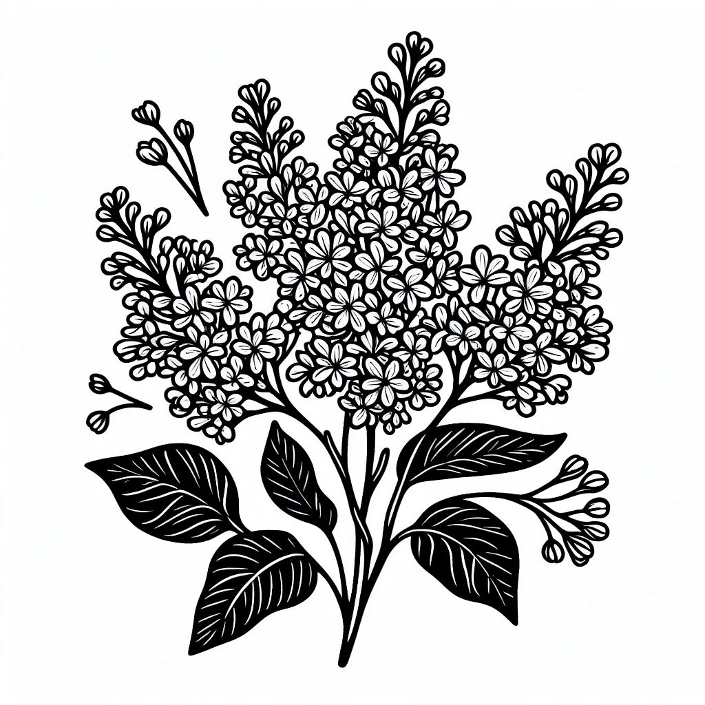 A black and white drawing of a bunch of flowers