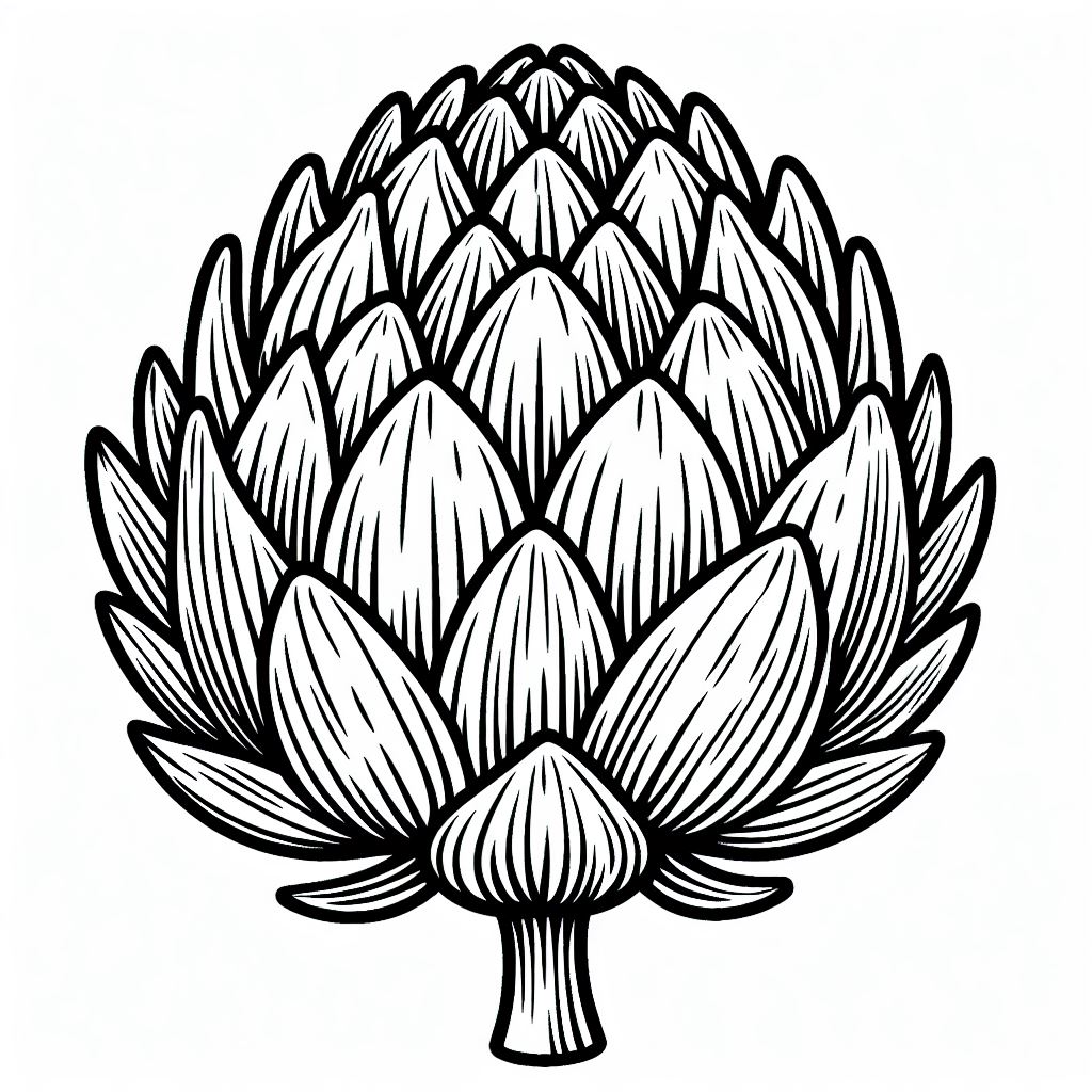 A black and white drawing of an artichoke 2