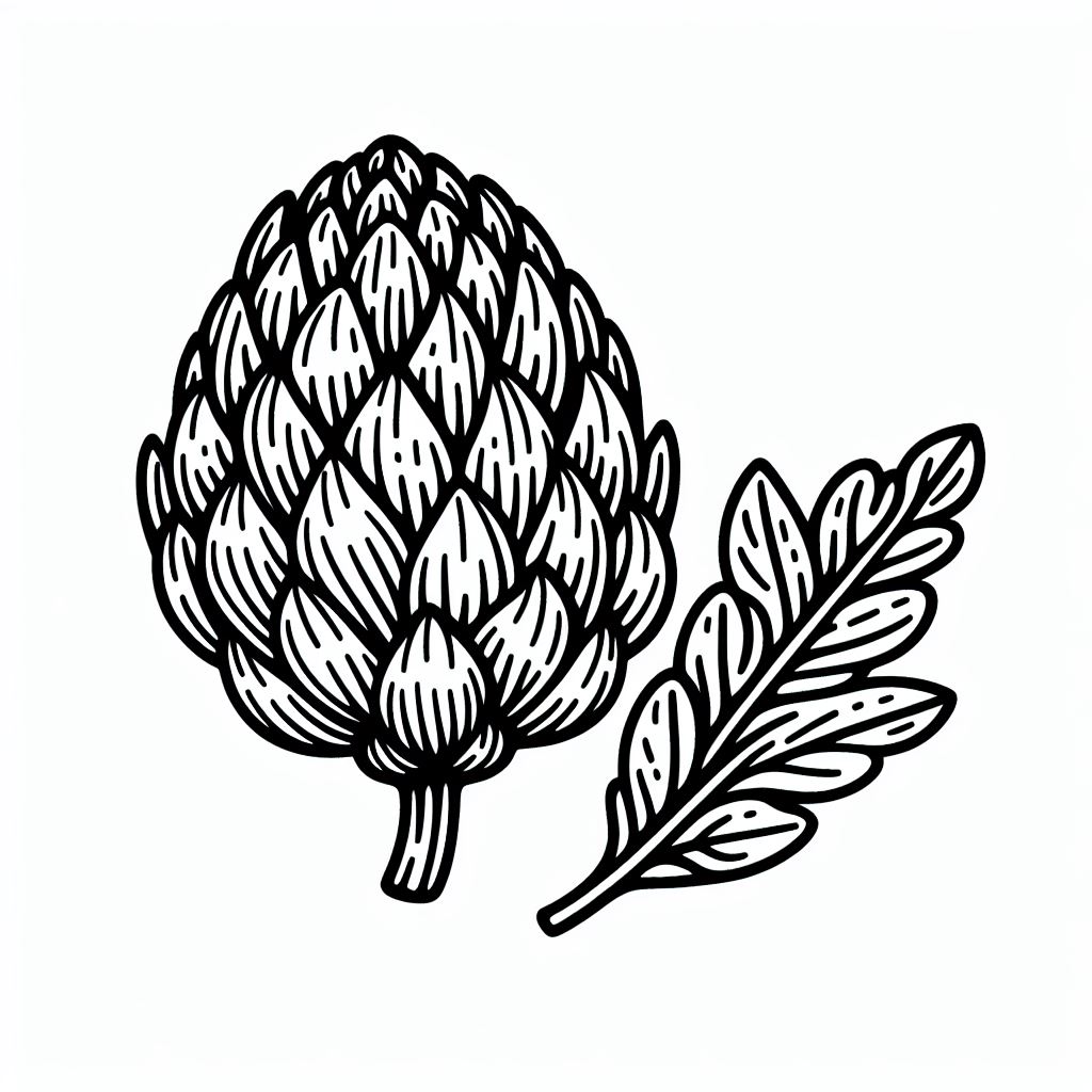 A black and white drawing of an artichoke 4