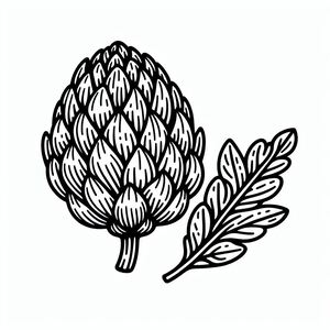 A black and white drawing of an artichoke 4