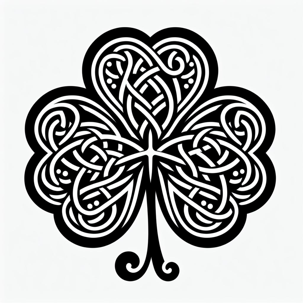 A black and white drawing of a four leaf clover