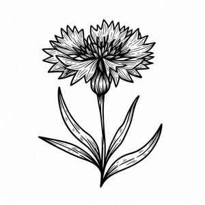 A black and white drawing of a flower