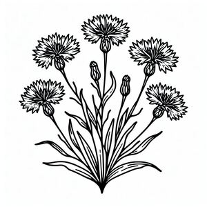 A black and white drawing of flowers on a white background