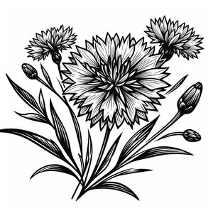 A black and white drawing of flowers