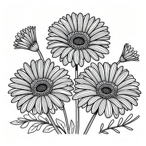 A black and white drawing of three daisies 4