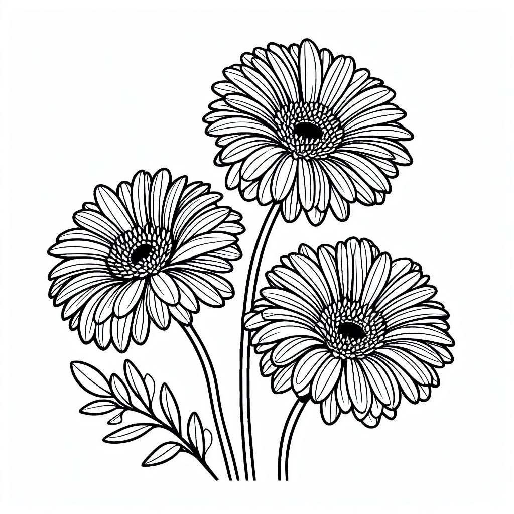 A drawing of three flowers on a white background