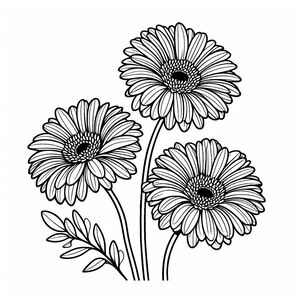 A drawing of three flowers on a white background