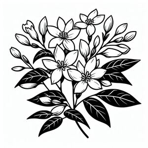 A black and white drawing of a bouquet of flowers