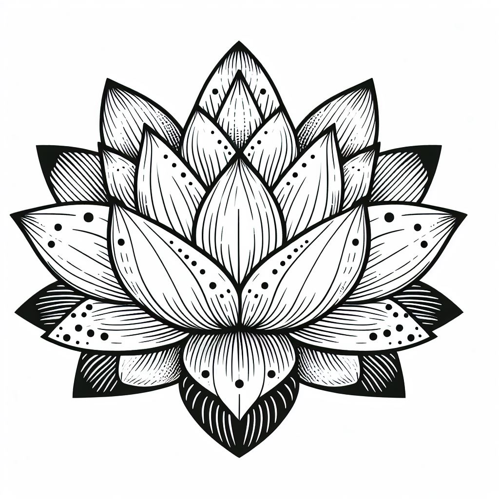 A black and white drawing of a lotus flower 4