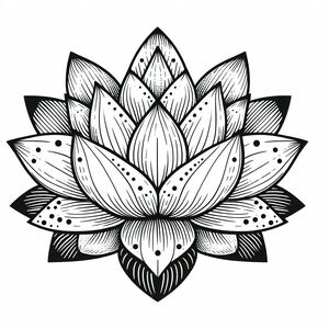 A black and white drawing of a lotus flower 4