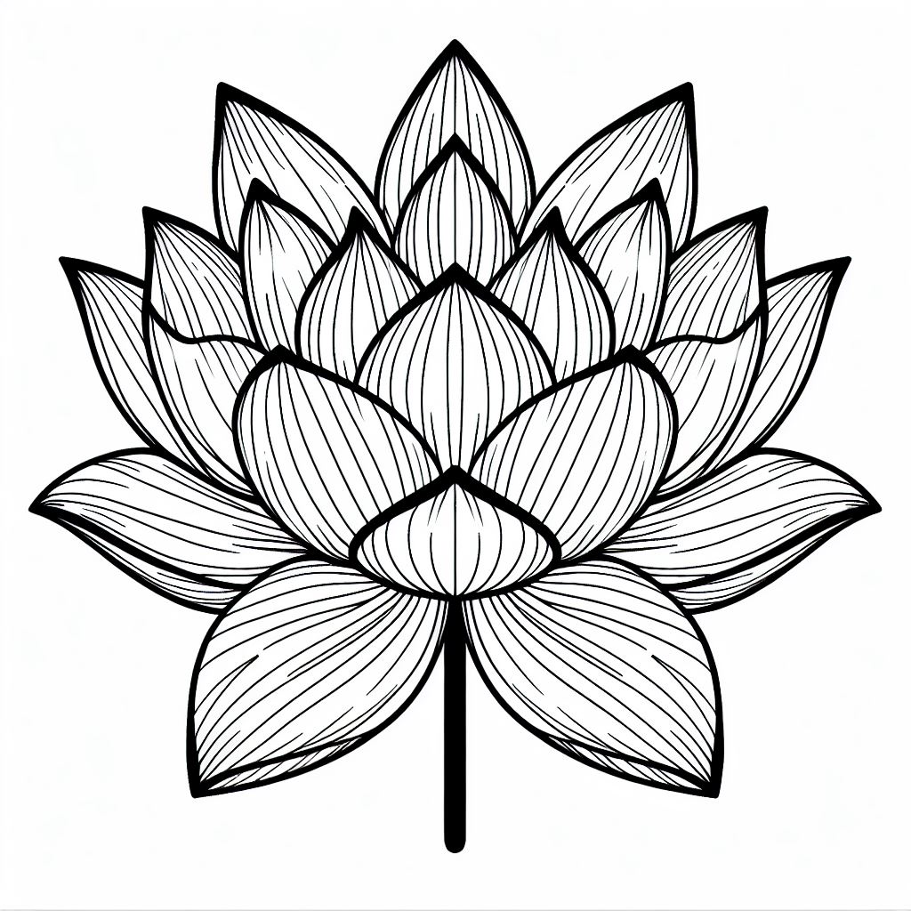 A black and white drawing of a lotus flower