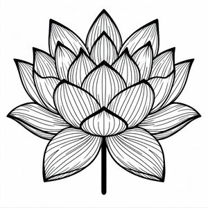 A black and white drawing of a lotus flower