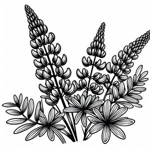 A black and white drawing of a bunch of flowers