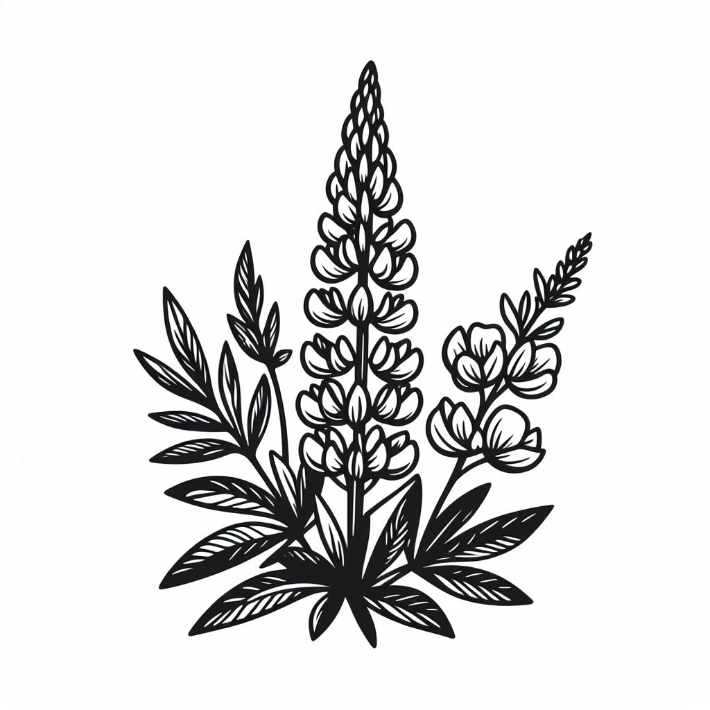 A black and white drawing of a flower