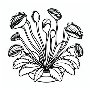 A black and white drawing of flowers in a vase 4