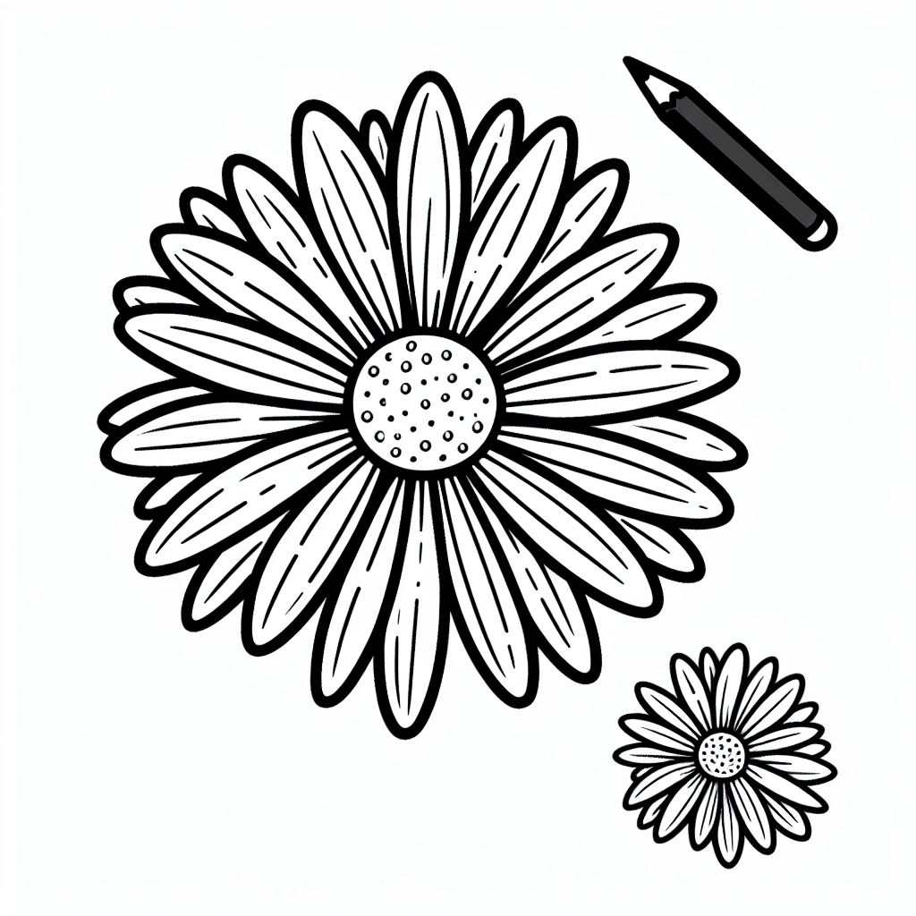 A black and white drawing of a flower