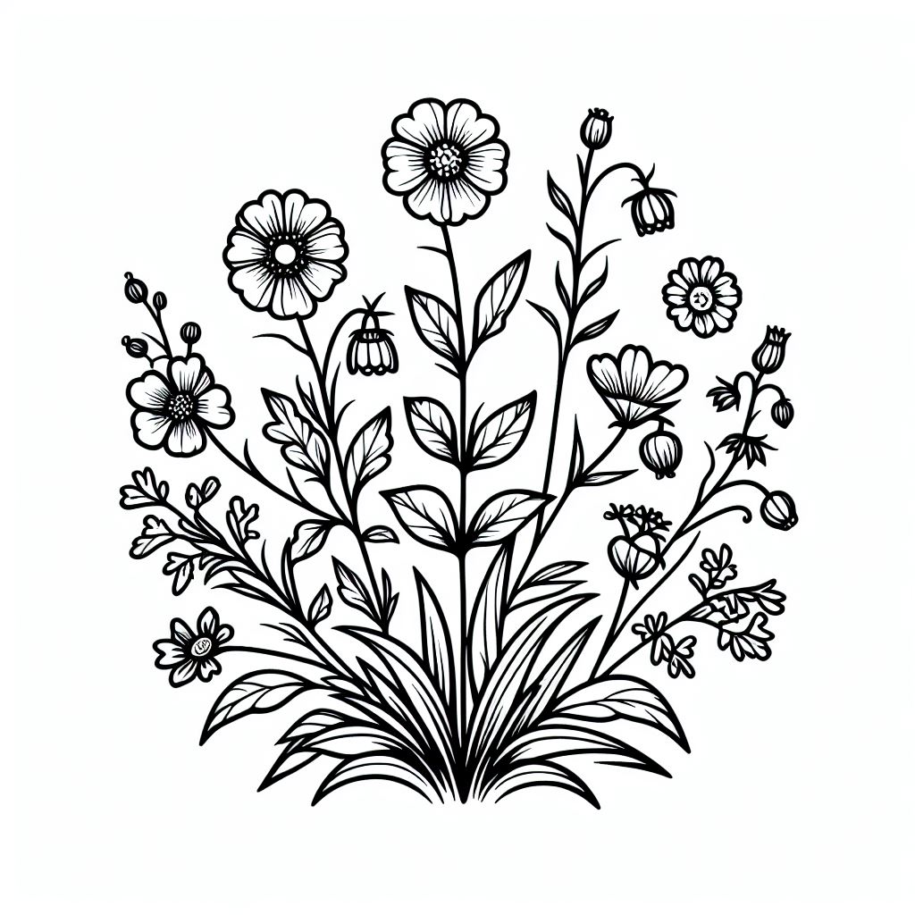 A black and white drawing of flowers 4