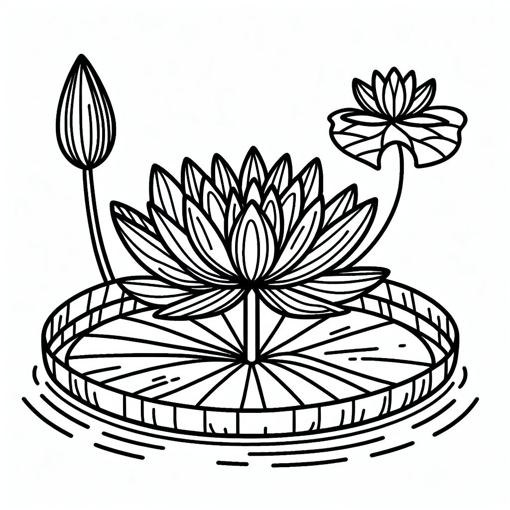 A black and white drawing of a water lily 2