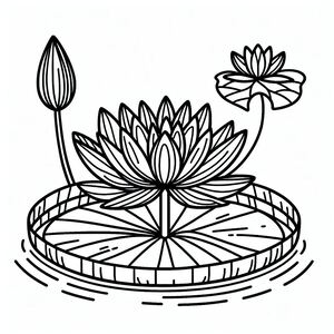 A black and white drawing of a water lily 2