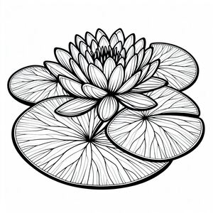 A black and white drawing of a water lily