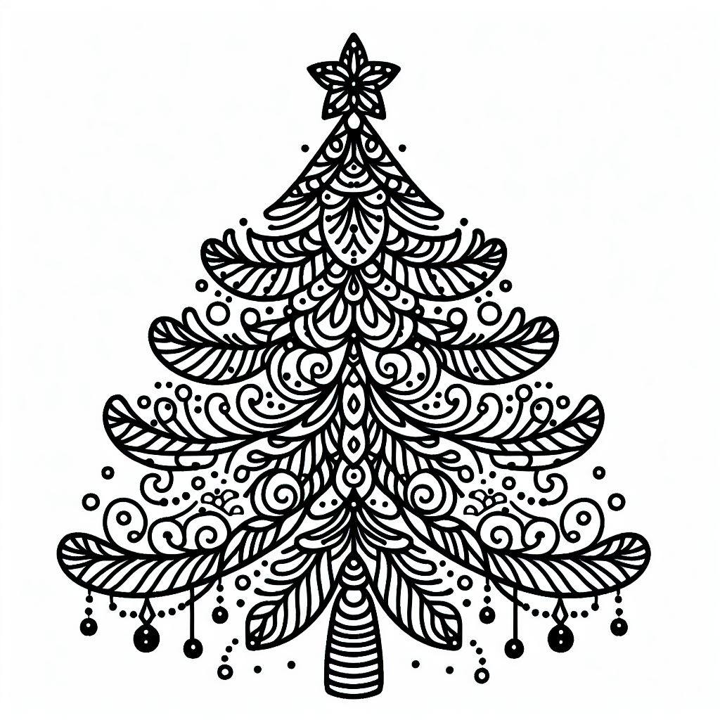 A black and white christmas tree with ornaments 4