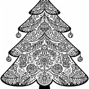 A black and white christmas tree with ornaments