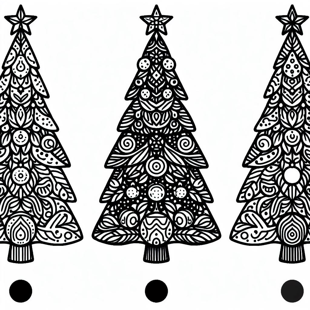 Three christmas trees with ornaments on them