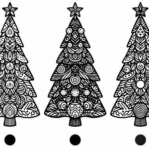 Three christmas trees with ornaments on them