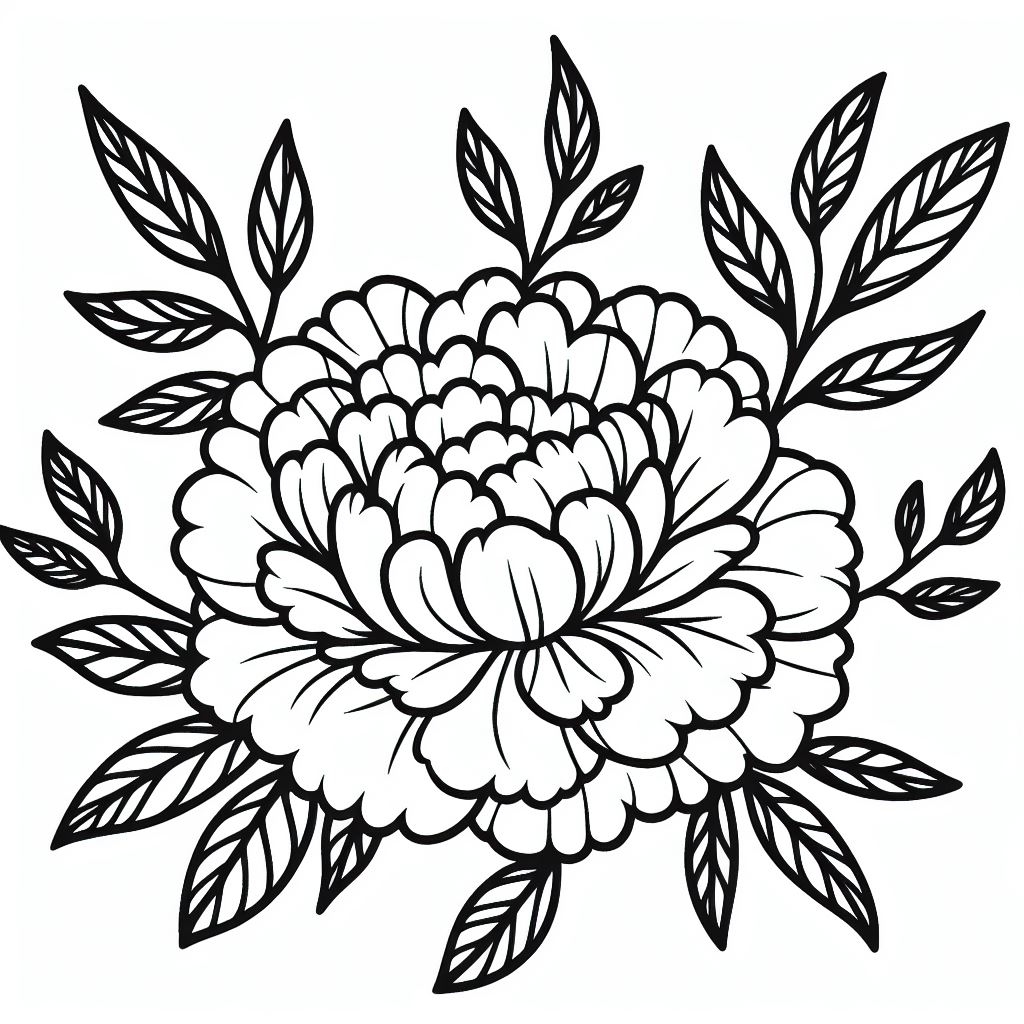 A black and white drawing of a flower