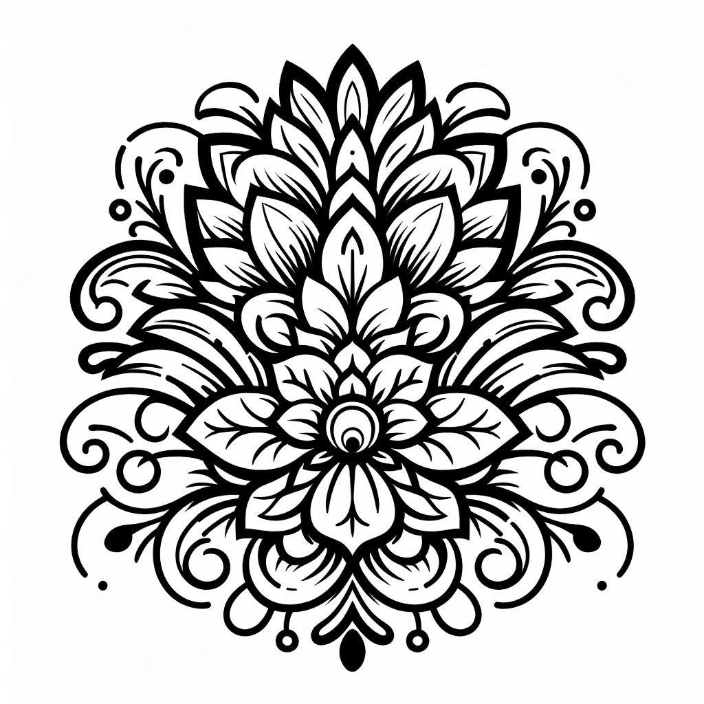 A black and white drawing of a flower