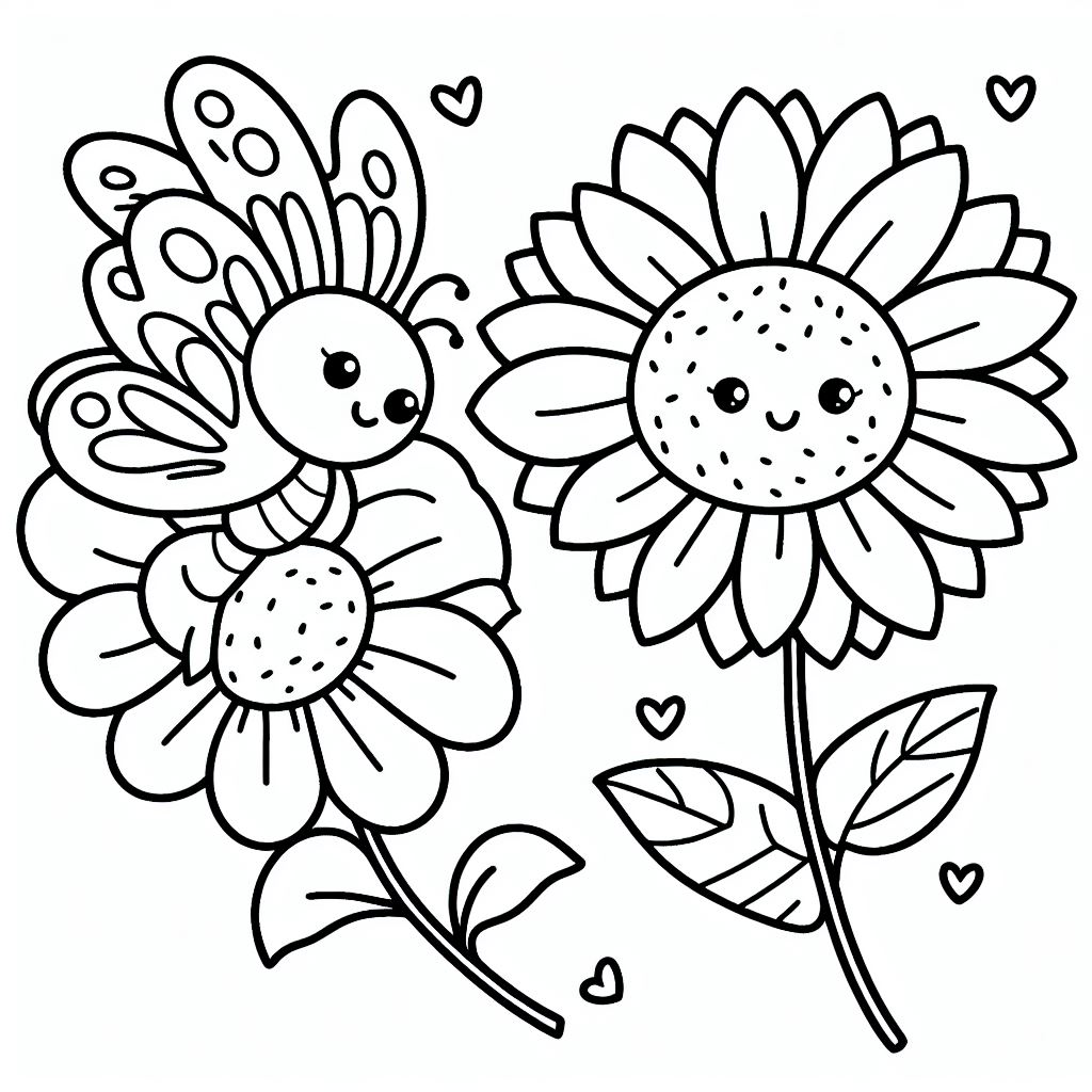 Two sunflowers with hearts and hearts on them