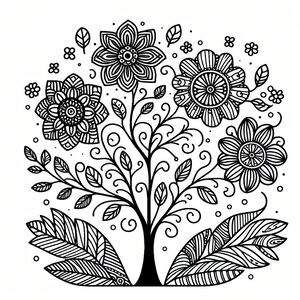 A black and white drawing of a tree