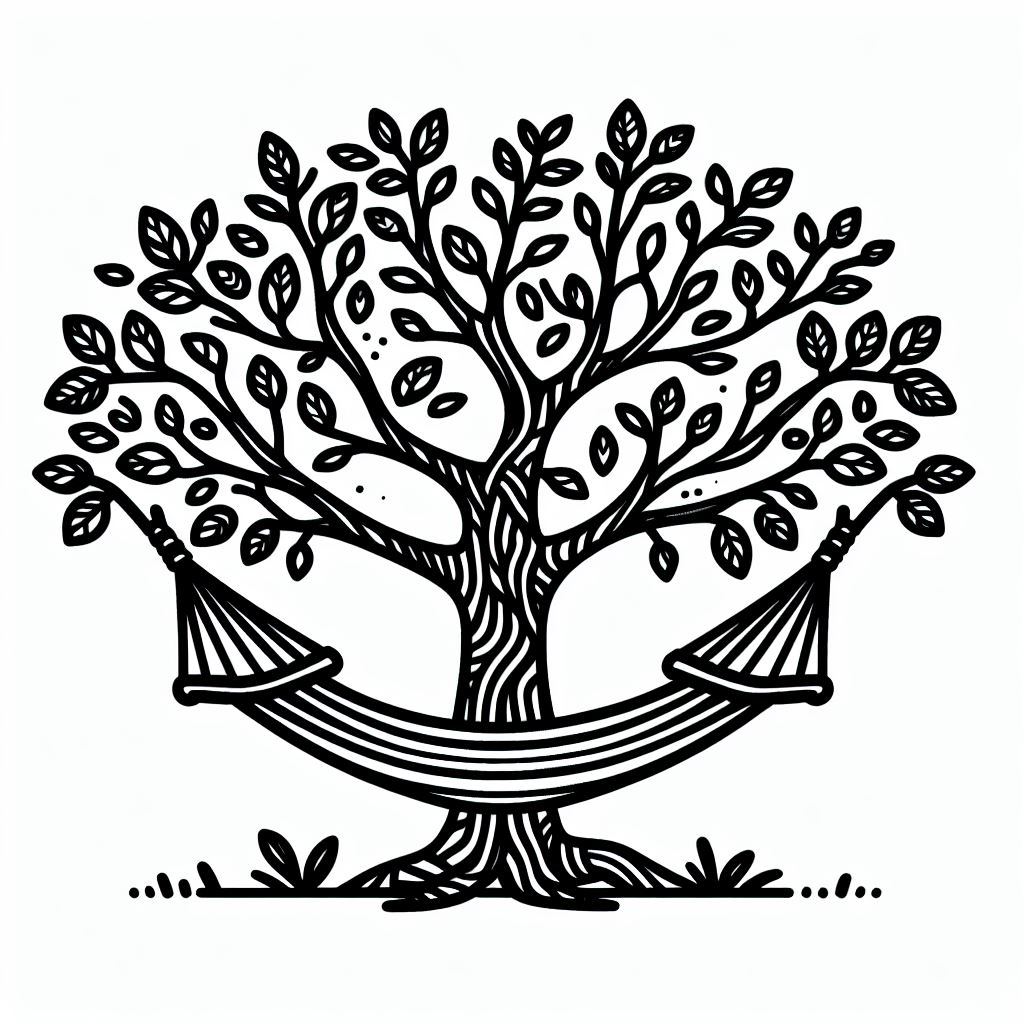 A black and white drawing of a tree