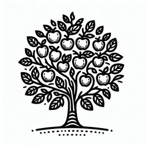 A black and white drawing of an apple tree 4