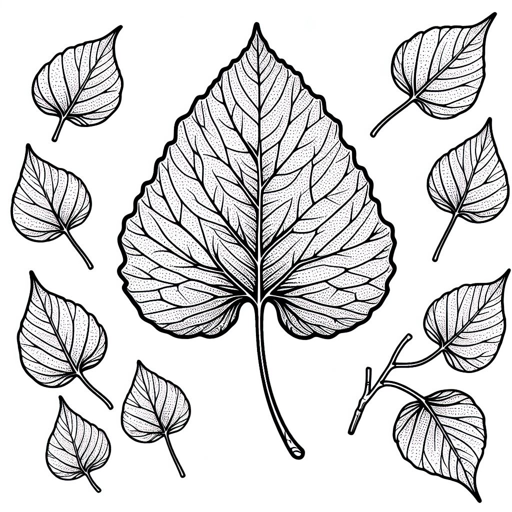 A black and white drawing of a leaf