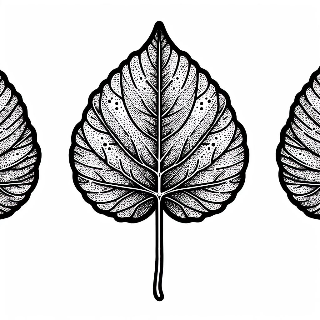 A drawing of three leaves with a white background