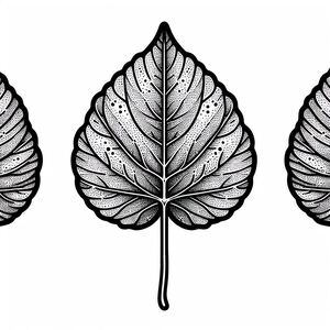 A drawing of three leaves with a white background