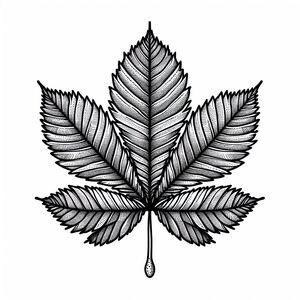 A black and white drawing of a leaf