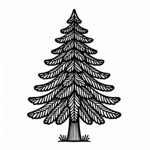 A black and white drawing of a christmas tree