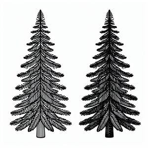 Two black and white trees on a white background