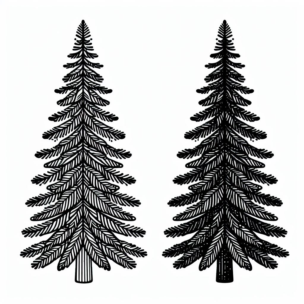 Two black and white trees on a white background