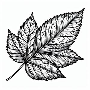 A black and white drawing of a leaf