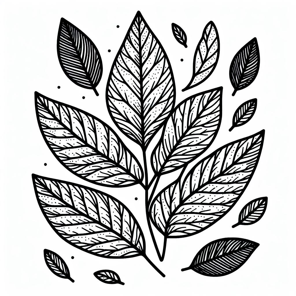 A black and white drawing of leaves