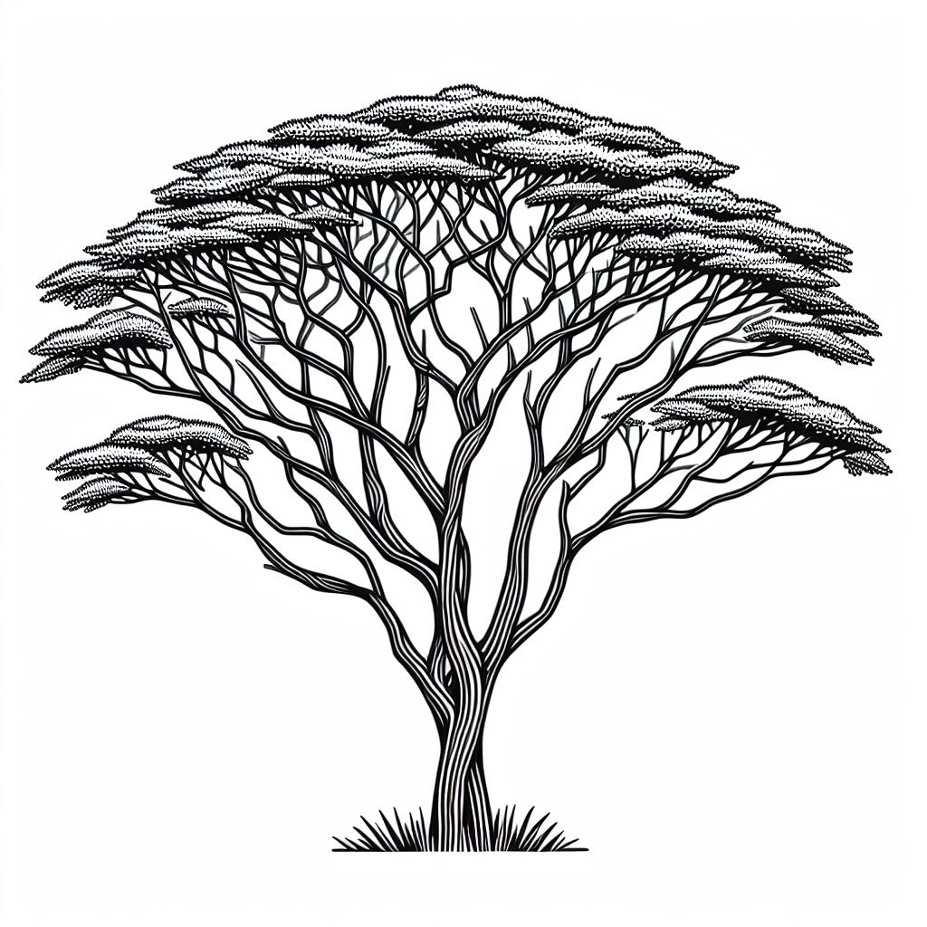 A black and white drawing of a tree