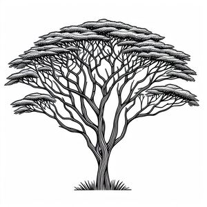 A black and white drawing of a tree